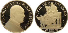Città del Vaticano, Francesco (2013-), 100 Euro 2014, Tiratura: 999, Au (.917) 35 mm 30 g. In box originale con certificato, Proof