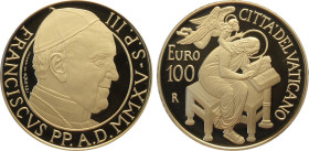 Città del Vaticano, Francesco (2013-), 100 Euro 2015, Tiratura: 999, Au (.917) 35 mm 30 g. In box originale con certificato, Proof
