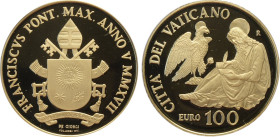 Città del Vaticano, Francesco (2013-), 100 Euro 2017, Tiratura: 799, Au (.917) 35 mm 30 g. In box originale con certificato, Proof