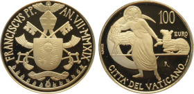 Città del Vaticano, Francesco (2013-), 100 Euro 2019, Tiratura: 799, Au (.917) 35 mm 30 g. In box originale con certificato, Proof