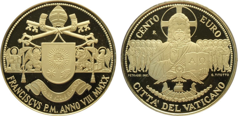 Città del Vaticano, Francesco (2013-), 100 Euro 2020, Tiratura: 799, Au (.917) 3...