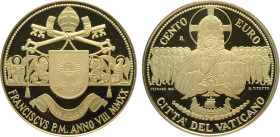 Città del Vaticano, Francesco (2013-), 100 Euro 2020, Tiratura: 799, Au (.917) 35 mm 30 g. In box originale con certificato, Proof