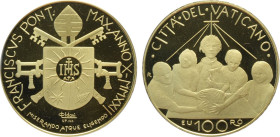 Città del Vaticano, Francesco (2013-), 100 Euro 2022, Tiratura: 799, Au (.917) 35 mm 30 g. In box originale con certificato, Proof
