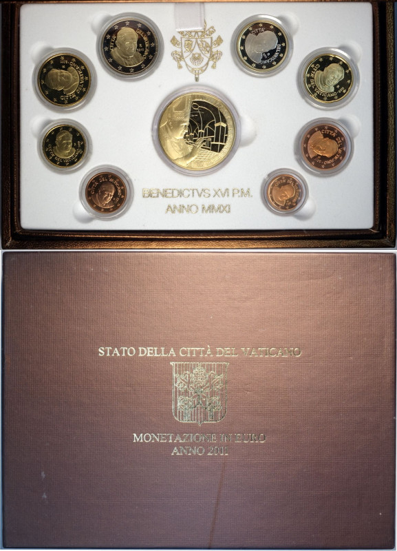 Città del Vaticano, Benedetto XVI (2005-2013), Proof Set 2011 (8+1) con medaglia...