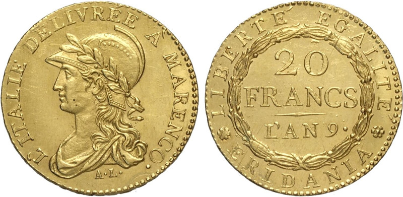 Torino, Repubblica Subalpina (1800-1802), 20 Franchi (Francs) L'AN 9, Rara Au 22...