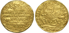 Venezia, Carlo Ruzzini (1732-1735), Osella in oro da 3 Zecchini 1734-III, RRRR Au 37 mm 10,25 g, ex Nomisma 56/1257 del 2017, montatura asportata e ri...