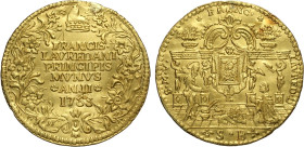 Venezia, Francesco Loredan (1752-1762), Osella in oro da 4 Zecchini 1753-II, RRR Au 37 mm 13,89 g, forellino otturato e segnetti di montatura altrimen...