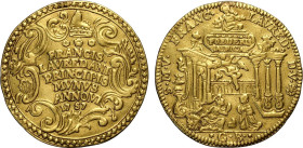 Venezia, Francesco Loredan (1752-1762), Osella in oro da 4 Zecchini 1757-VI, RRR Au 37 mm 13,75 g, appiccagnolo divelto altrimenti BB+