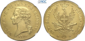 Savoia, Vittorio Amedeo III (1773-1796), Carlino da 5 Doppie 1786, RR Au 40 mm, di eccelsa qualità per questo nominale, tra i migliori mai apparsi sul...