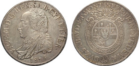 Savoia, Vittorio Emanuele I (1802-1821), Mezzo Scudo 1814, RR Ag 37 mm 17,51 g, lievi tracce di pulitura, BB-SPL
