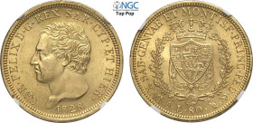 Savoia, Carlo Felice (1821-1831), 80 Lire 1828-L Torino, Au 33 mm 25,80 g, conservazione eccezionale per questo millesimo, in Slab NGC MS63 Top Pop! (...