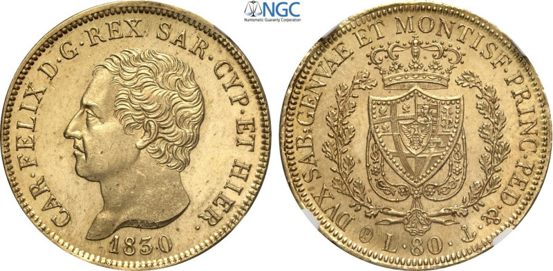 Savoia, Carlo Felice (1821-1831), 80 Lire 1830 Genova, Au 33 mm 25,80 g, conserv...