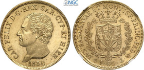 Savoia, Carlo Felice (1821-1831), 80 Lire 1830 Genova, Au 33 mm 25,80 g, conservazione eccezionale per la tipologia, in Slab NGC MS64 (cert. 578085100...