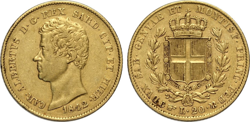 Savoia, Carlo Alberto (1831-1849), 20 Lire 1842 Torino, non comune Au 21 mm 6,42...