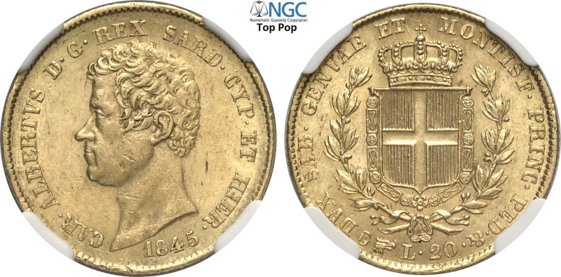 Savoia, Carlo Alberto (1831-1849), 20 Lire 1845 Torino, Au 21 mm 6,45 g, di alta...