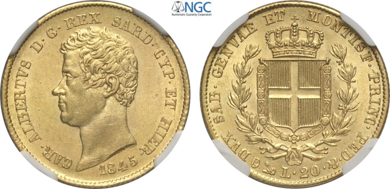 Savoia, Carlo Alberto (1831-1849), 20 Lire 1845 Genova, Au 21 mm 6,45 g, alta co...