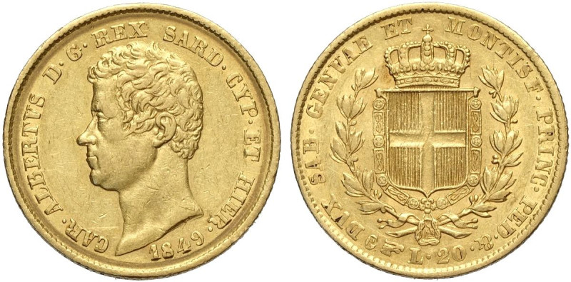 Savoia, Carlo Alberto (1831-1849), 20 Lire 1849 Torino bordo largo, varietà appa...