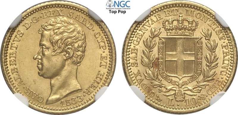 Savoia, Carlo Alberto (1831-1849), 10 Lire 1833 Genova, tiratura: 1550, RR Au 18...