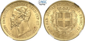 Savoia, Vittorio Emanuele II Re di Sardegna (1849-1861), 20 Lire 1860 Genova, Au 21 mm 6,45 g, di qualità eccelsa tanto che risulta il migliore censit...