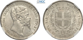 Savoia, Vittorio Emanuele II Re di Sardegna (1849-1861), Lira 1860 Milano, Ag 23 mm, in Slab NGC MS64+