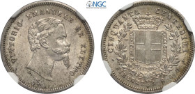 Savoia, Vittorio Emanuele II Eletto (1859-1861), 50 Centesimi 1860 Firenze, Ag 18 mm 2,5 g, in Slab NGC MS65