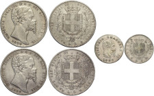 Vittorio Emanuele II (1849-1878), Lotto di 3 monete: 5 Lire 1850 Genova (Rara, BB), 5 Lire 1859 Genova (Rara, BB), Lira 1867 Torino (RR, sigillata BB ...