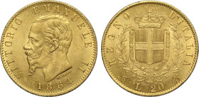 Regno d'Italia, Vittorio Emanuele II (1861-1878), 20 Lire 1864 Torino, non comune Au 21 mm 6,44 g, q.FDC-FDC