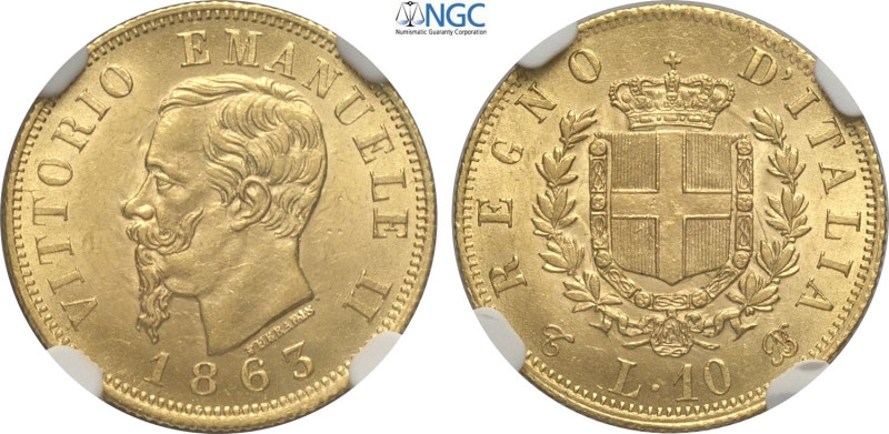 Regno d'Italia, Vittorio Emanuele II (1861-1878), 10 Lire 1863 Torino, Au 18,5 m...