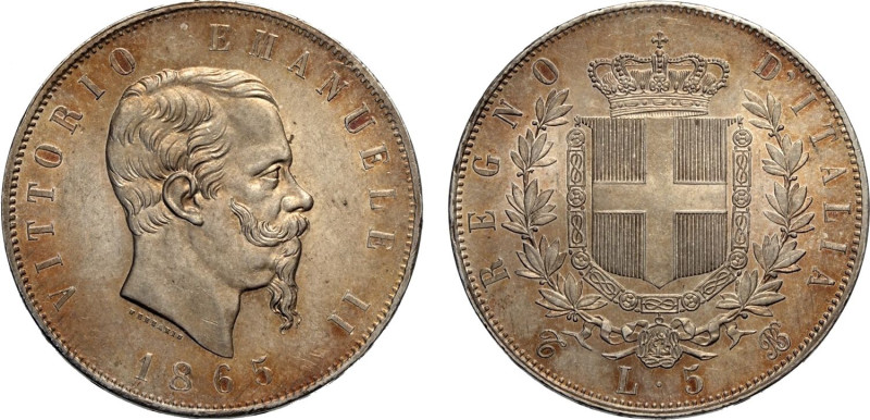 Regno d'Italia, Vittorio Emanuele II (1861-1878), 5 Lire 1865 Torino, Rara Ag 37...