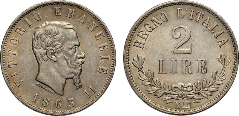 Regno d'Italia, Vittorio Emanuele II (1861-1878), 2 Lire 1863 Napoli "valore", A...