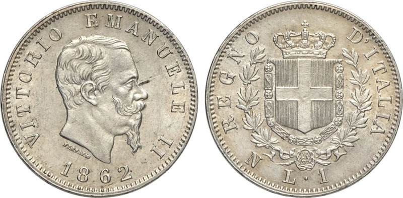 Regno d'Italia, Vittorio Emanuele II (1861-1878), Lira 1862 Napoli, Rara Ag 23 m...