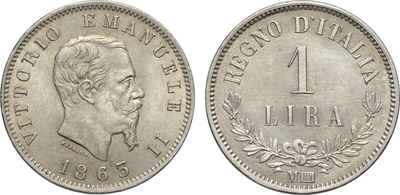 Regno d'Italia, Vittorio Emanuele II (1861-1878), Lira 1863 Milano "valore", Ag ...