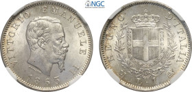Regno d'Italia, Vittorio Emanuele II (1861-1878), Lira 1863 Milano "stemma", Ag 23 mm, in Slab NGC MS65