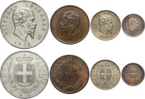Regno d'Italia, Vittorio Emanuele II (1861-1878), Lotto di 4 monete: 5 Lire 1871-R (Rara pulita BB+), Lira 1863-M stemma (pulita SPL-FDC), 50 Centesim...