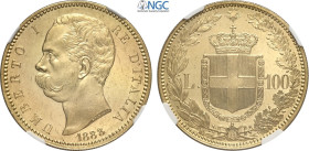 Regno d'Italia, Umberto I (1878-1900), 100 Lire 1883, Rara Au 35 mm 32,25 g, di eccelsa qualità con i fondi speculari, in Slab NGC MS63 PL (Prooflike)...