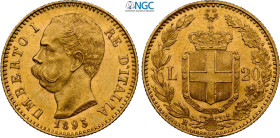Regno d'Italia, Umberto I (1878-1900), 20 Lire 1893, Au 21 mm 6,45 g, in Slab NGC MS63