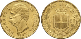 Regno d'Italia, Umberto I (1878-1900), 20 Lire 1893, Au 21 mm 6,45 g, fondi lucenti, q.FDC