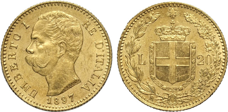 Regno d'Italia, Umberto I (1878-1900), 20 Lire 1897, Rara Au 21 mm 6,45 g, fondi...