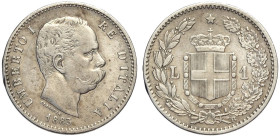 Regno d'Italia, Umberto I (1878-1900), Lira 1883, RRRR Au 23 mm 23 4,88 g, di qualità già buona e superiore alla media per il millesimo, q.BB