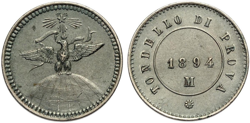 Regno d'Italia, Umberto I (1878-1900), 20 Centesimi 1894 Prova, RRRR Pag-131 Sim...