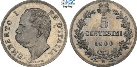 Regno d'Italia, Umberto I (1878-1900), 5 Centesimi 1900 Prova, RRRRR Pag-134 Ni 25 mm 6,03 g, della più grande rarità e di conservazione eccezionale c...
