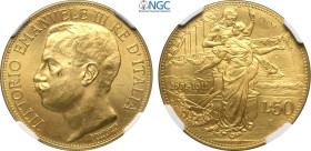 Regno d'Italia, Vittorio Emanuele III (1900-1943), 50 Lire 1911 Prova, RRRR Au 28 mm 16,12 g, conservazione eccezionale, in Slab NGC MS64+ (cert. 6635...