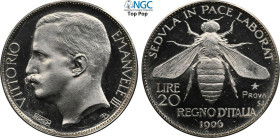 Regno d'Italia, Vittorio Emanuele III (1900-1943), 20 Lire 1906 Prova in Argento, RRRRR Pag-177 Ag 21 mm 4,17 g, prova di grande rarità ancora più rar...