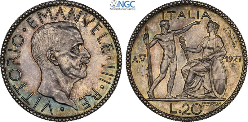 Regno d'Italia, Vittorio Emanuele III (1900-1943), 20 Lire 1927 anno V Prova di ...