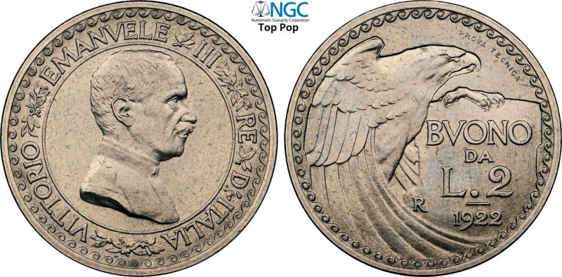 Regno d'Italia, Vittorio Emanuele III (1900-1943), 2 Lire 1922 Prova Tecnica, RR...