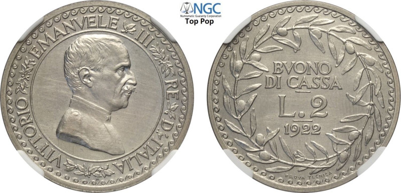 Regno d'Italia, Vittorio Emanuele III (1900-1943), 2 Lire 1922 Prova Tecnica, RR...