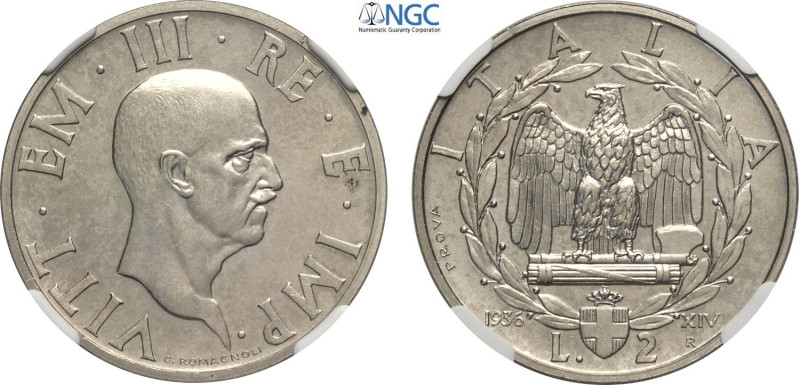 Regno d'Italia, Vittorio Emanuele III (1900-1943), 2 Lire 1936 Prova, RRR Pag-25...