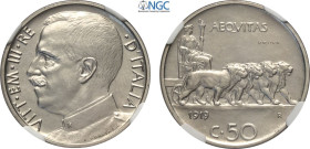 Regno d'Italia, Vittorio Emanuele III (1900-1943), 50 Centesimi 1919 Prova, RR Pag-277 Ni 24 mm 6 g, eccezionale, in Slab NGC MS66 (cert. 2804827024 s...