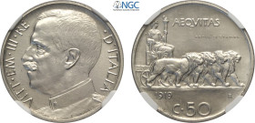 Regno d'Italia, Vittorio Emanuele III (1900-1943), 50 Centesimi 1919 Prova di Stampa, Rara Pag-278 Ni 24 mm 6 g, in Slab NGC MS64 (cert. 6647292018 se...