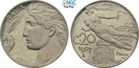 Regno d'Italia, Vittorio Emanuele III (1900-1943), 20 Centesimi 1907 Prova, RR Pag-298 Ni 21,5 mm 4,02 g, di eccezionale qualità con fondi a specchio,...